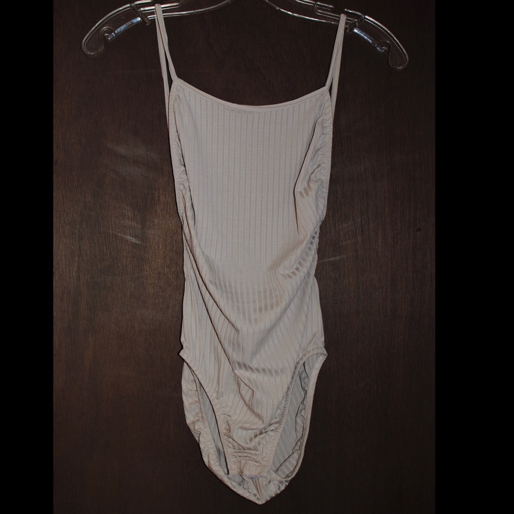 BooHoo Ribbed Backless Bodysuit in Tan